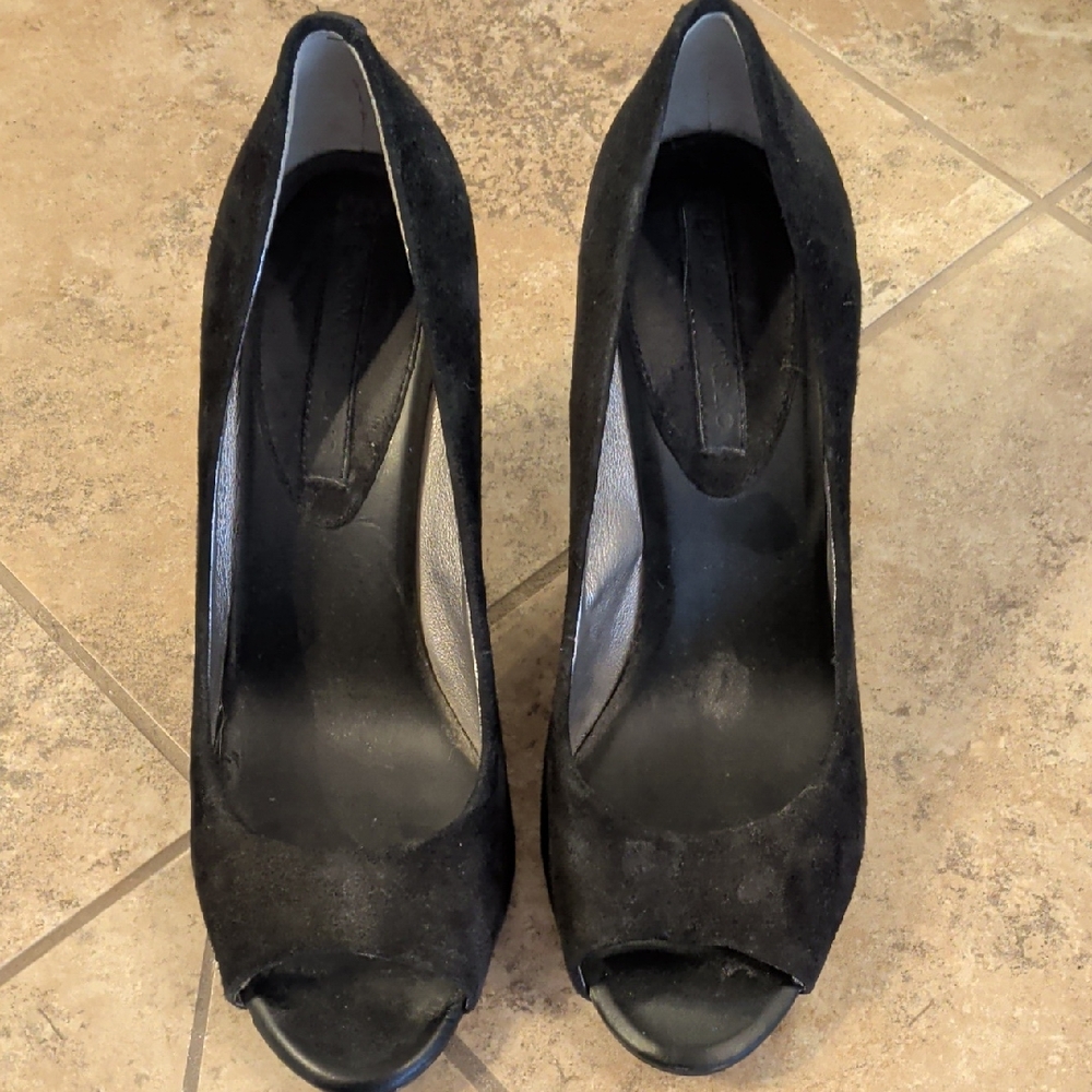 Banana Republic Black Suede Peep-Toe Heels